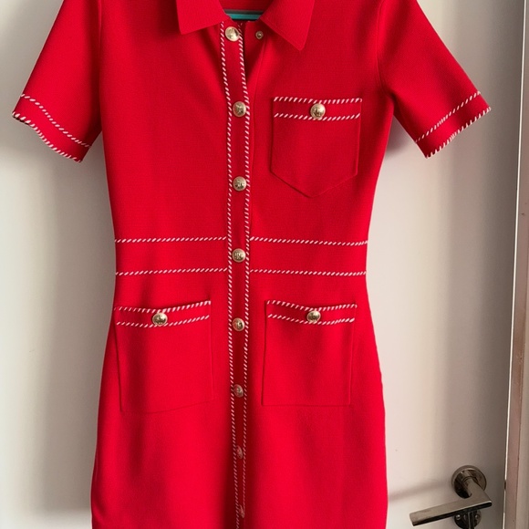 Maje Red Knit Contrast Stitching  Mini Dress, size 36/ XS - Picture 2 of 5